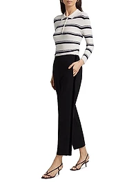 Crepe Velvet-Trim Pants