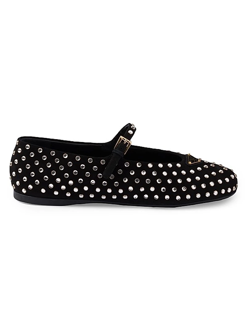 Suede Ballerinas with Crystals