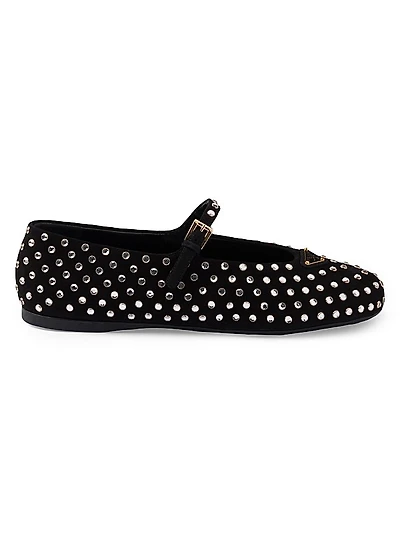 Suede Ballerinas with Crystals