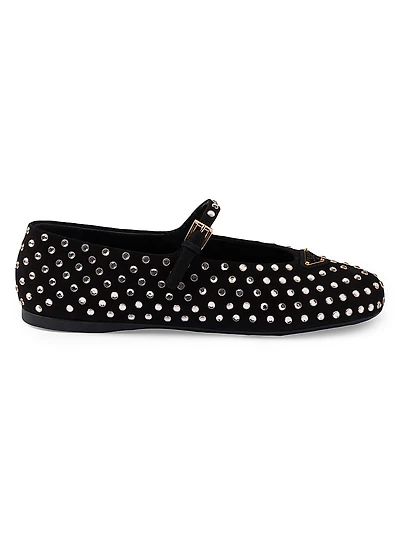 Suede Ballerinas with Crystals