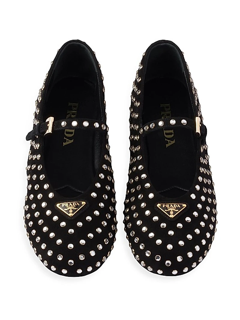 Suede Ballerinas with Crystals