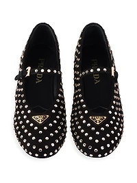 Suede Ballerinas with Crystals
