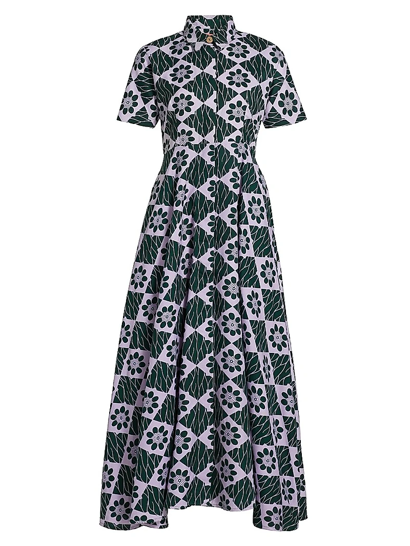 Feyi Abstract Print A-Line Maxi Shirtdress