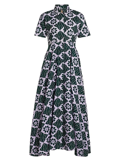 Feyi Abstract Print A-Line Maxi Shirtdress