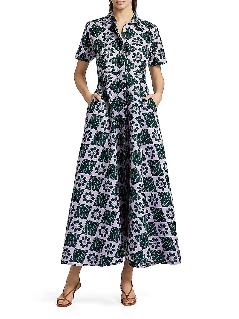 Feyi Abstract Print A-Line Maxi Shirtdress