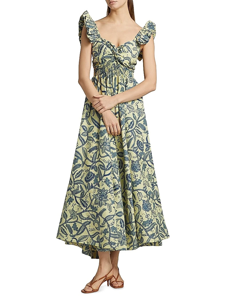 Ibukun Botanic Print Cotton A-line Maxi Dress