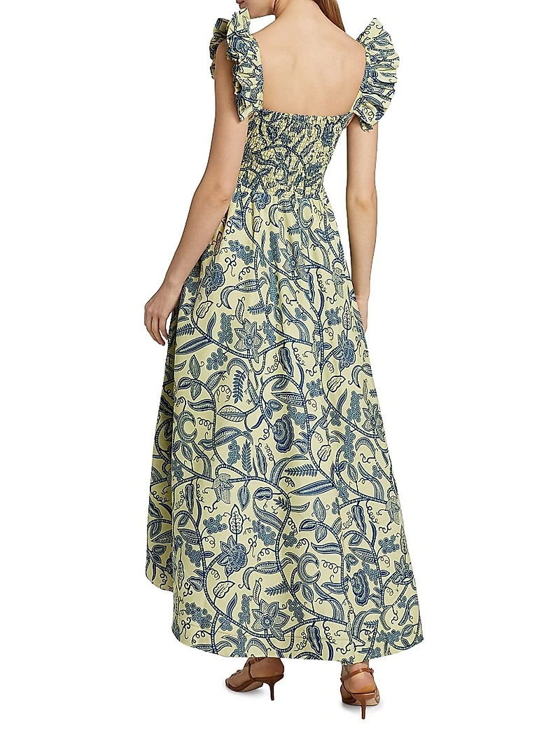 Ibukun Botanic Print Cotton A-line Maxi Dress