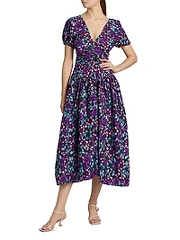 Bori Floral Puff-Sleeve Midi-Dress