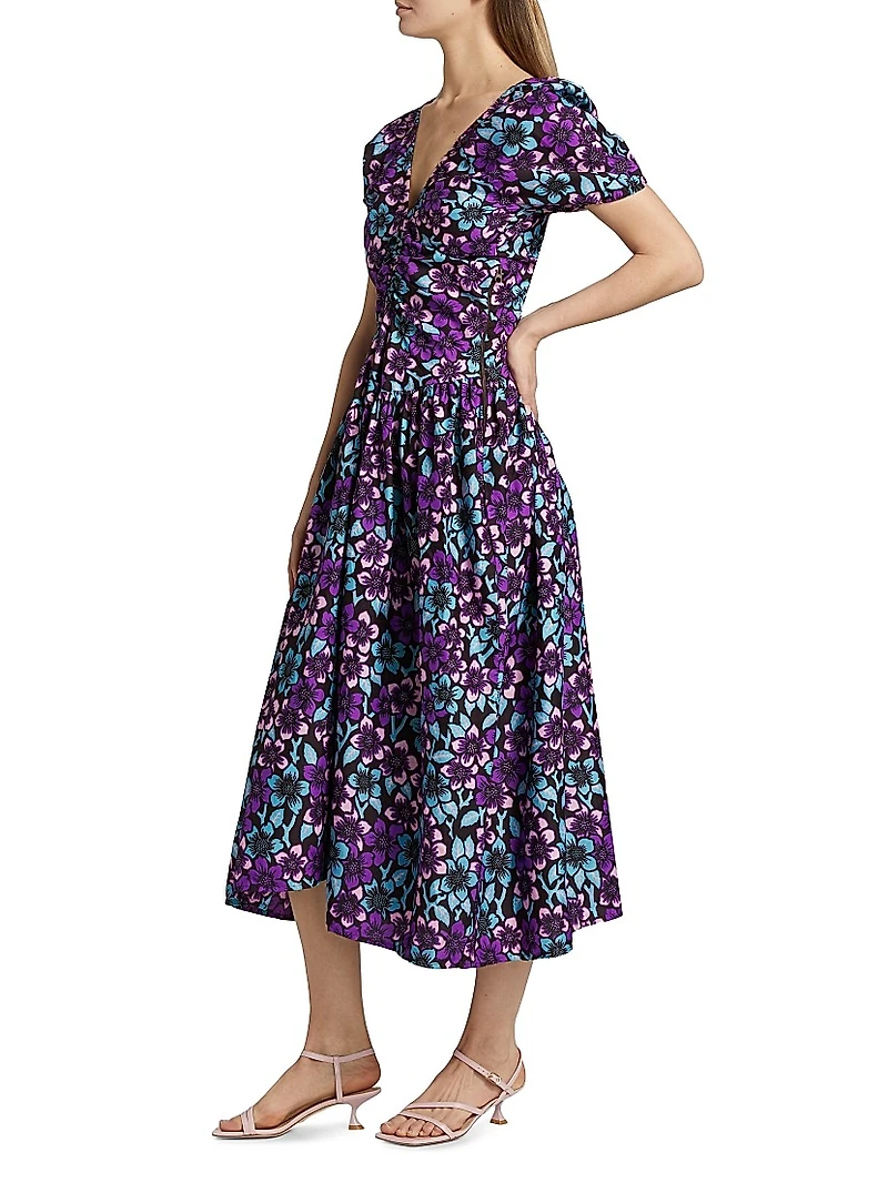Bori Floral Puff-Sleeve Midi-Dress