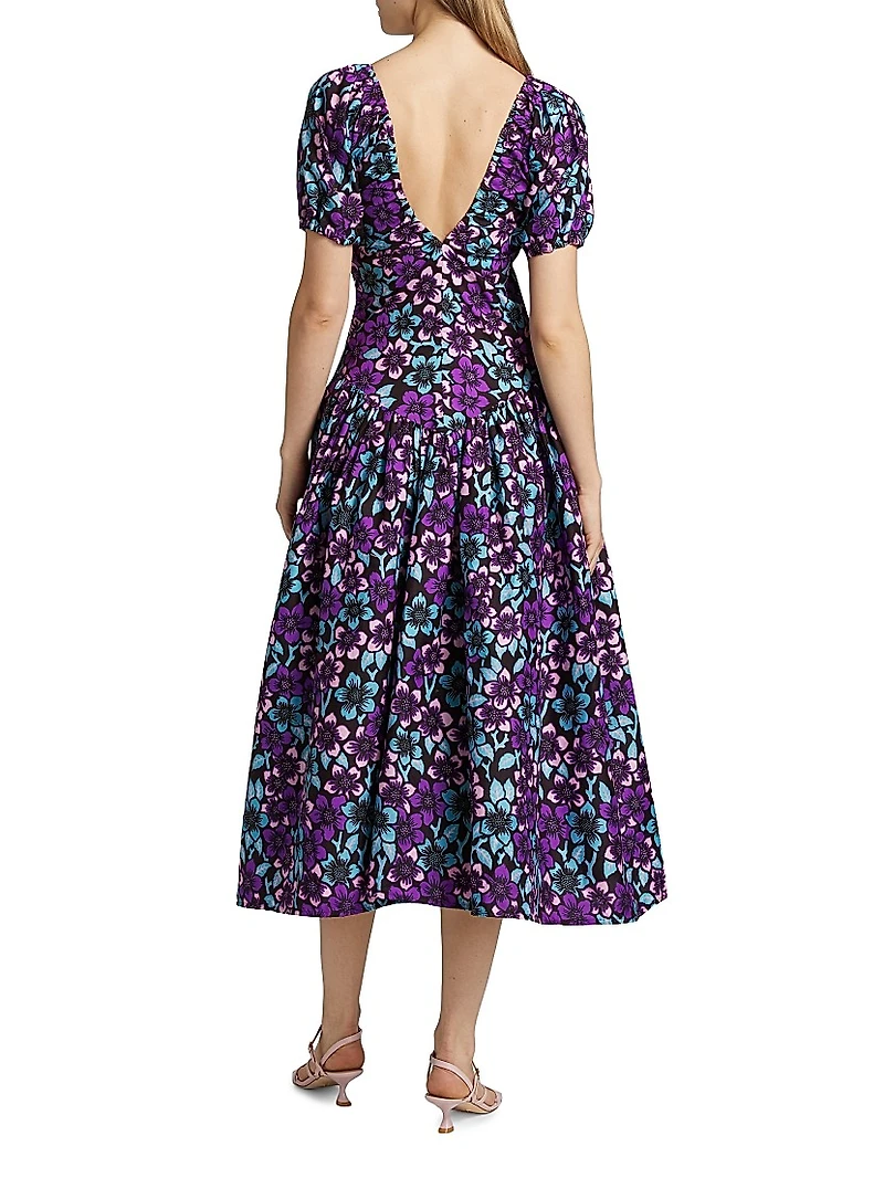 Bori Floral Puff-Sleeve Midi-Dress