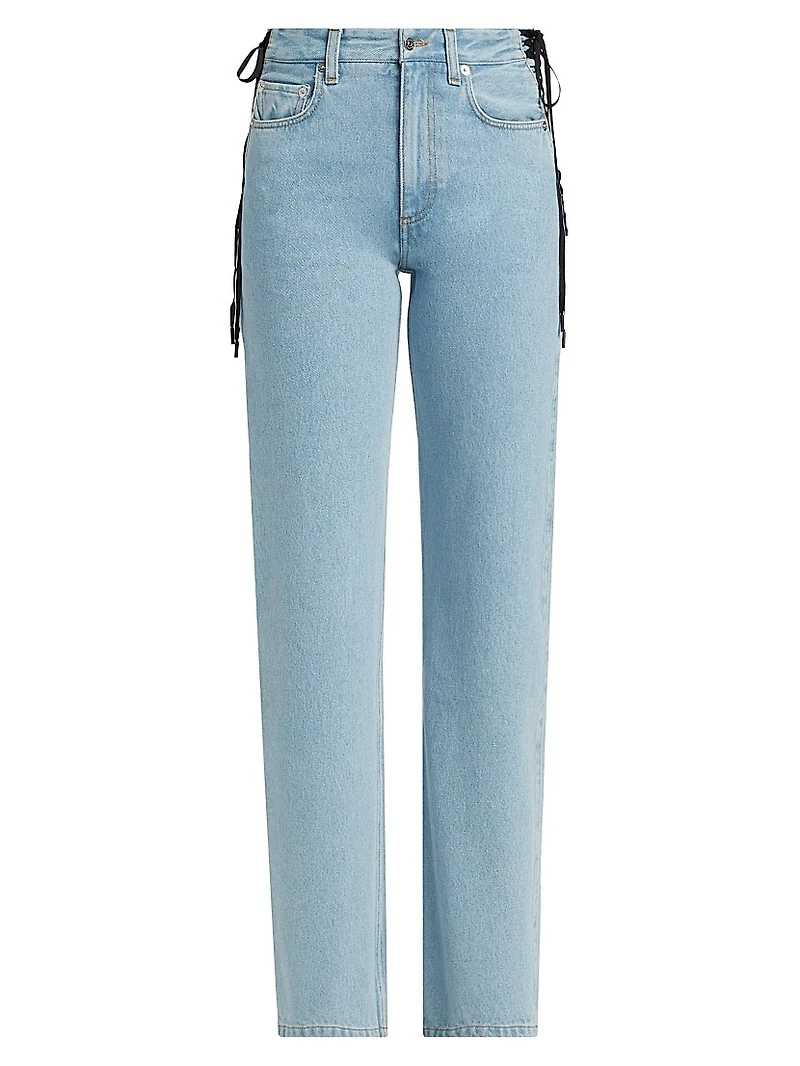 Lace-Up Mid-Rise Slim Jeans