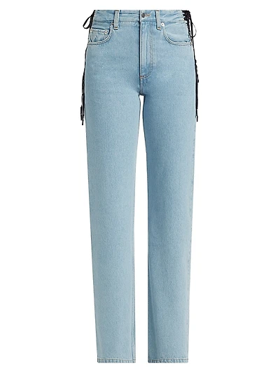 Lace-Up Mid-Rise Slim Jeans