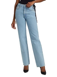 Lace-Up Mid-Rise Slim Jeans