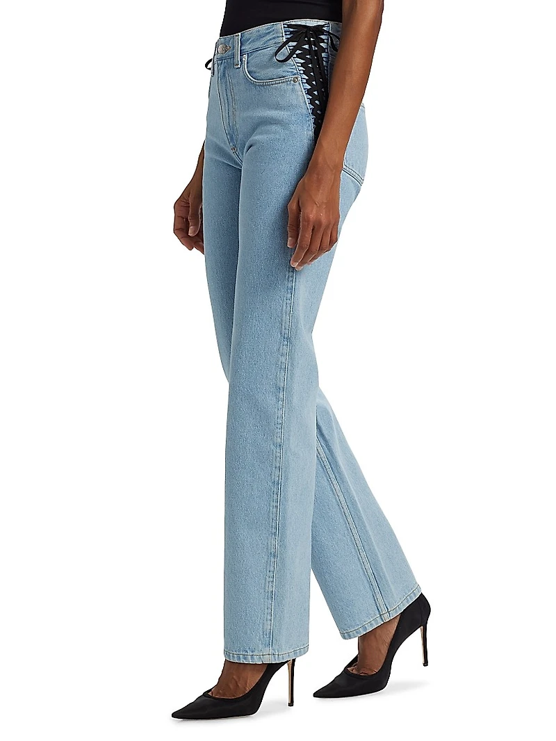 Lace-Up Mid-Rise Slim Jeans