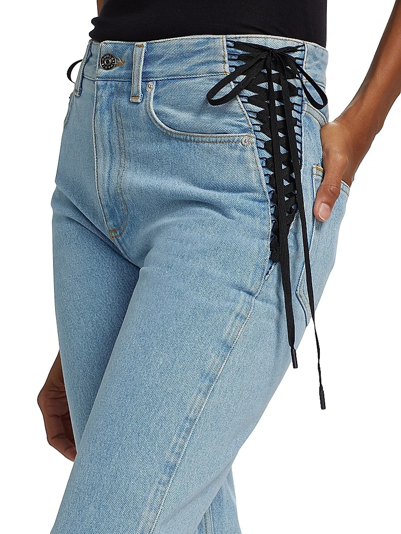 Lace-Up Mid-Rise Slim Jeans