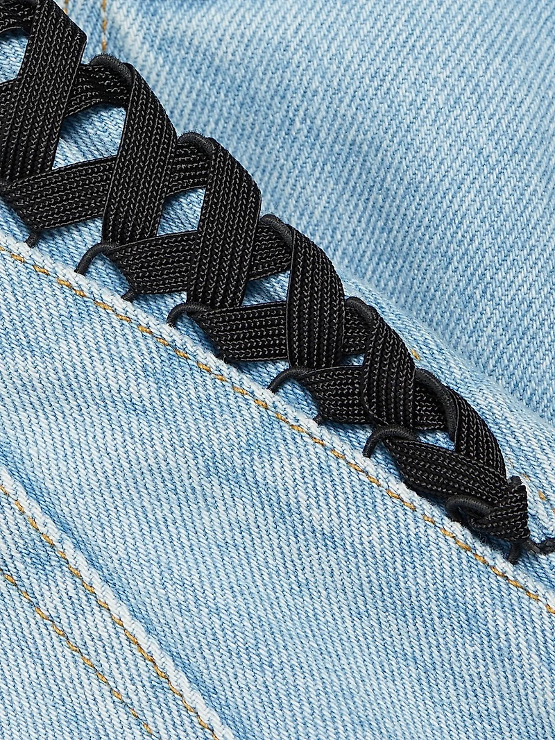 Lace-Up Mid-Rise Slim Jeans
