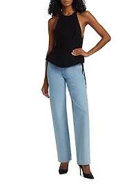 Lace-Up Mid-Rise Slim Jeans
