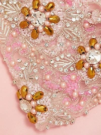 Embellished-Sleeve Satin A-Line Gown