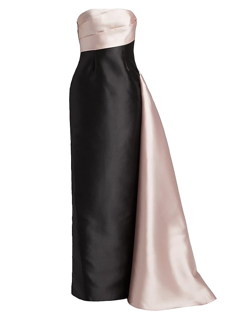 Colorblocked Satin Strapless Column Gown