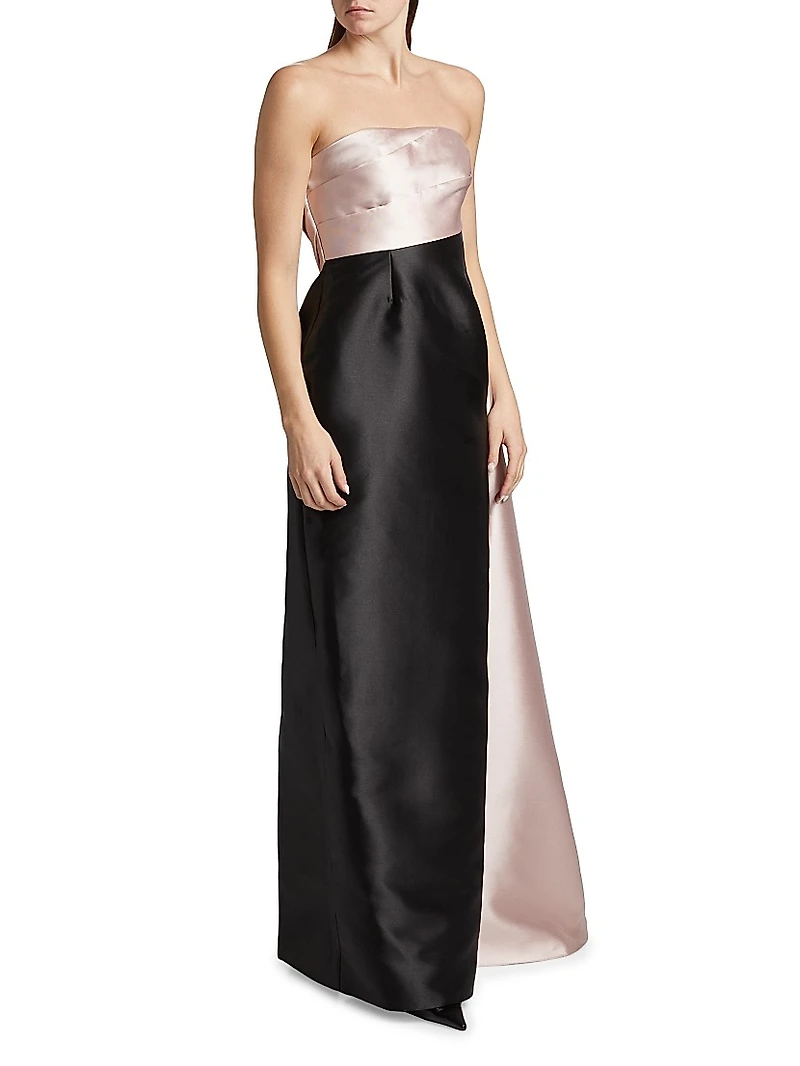 Colorblocked Satin Strapless Column Gown