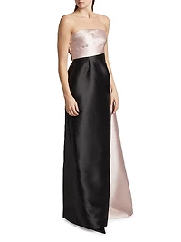 Colorblocked Satin Strapless Column Gown