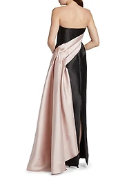 Colorblocked Satin Strapless Column Gown