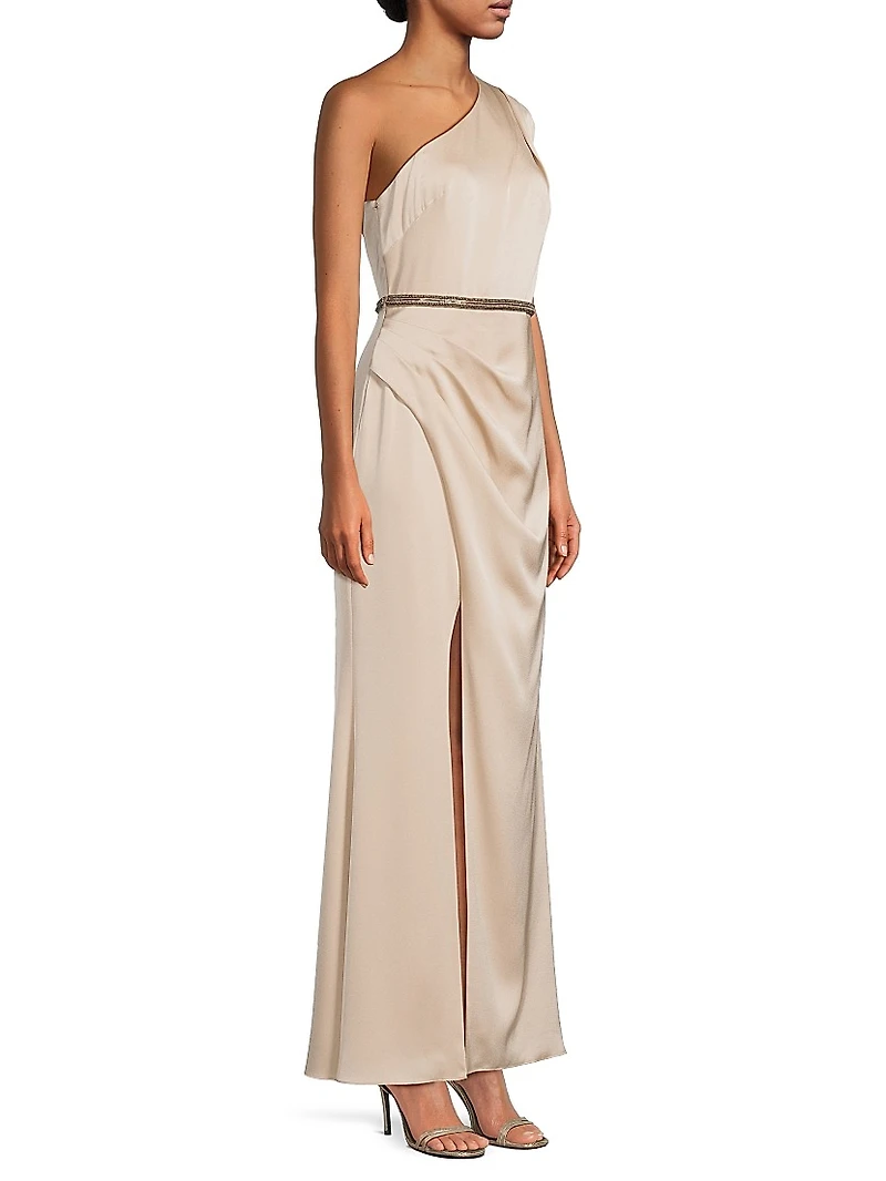 Satin One-Shoulder A-Line Gown