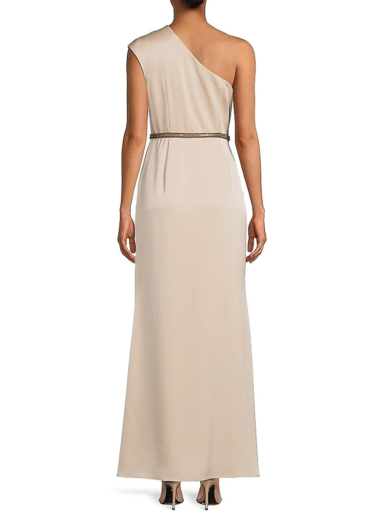 Satin One-Shoulder A-Line Gown