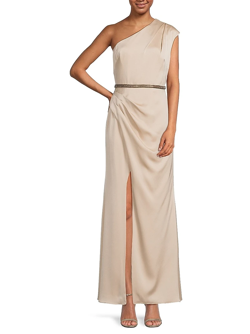 Satin One-Shoulder A-Line Gown