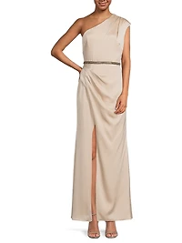 Satin One-Shoulder A-Line Gown