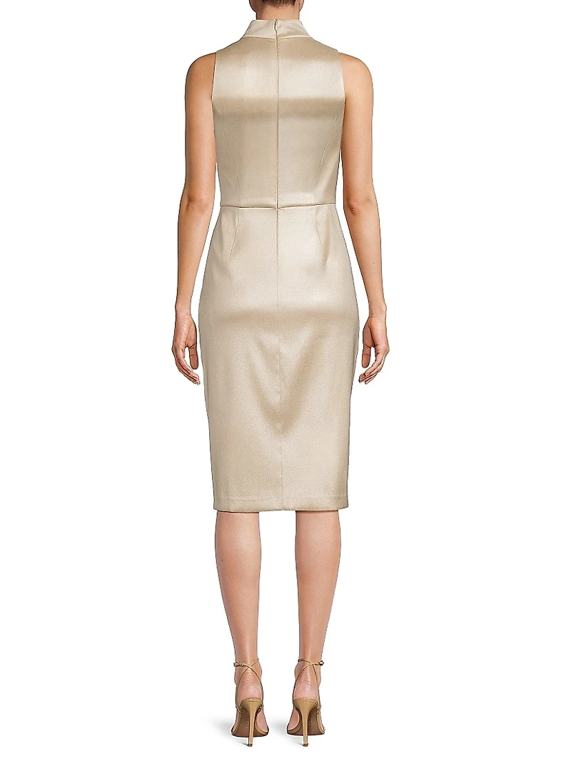 Foiled Mikado Split Highneck Sheath Dress