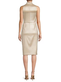 Foiled Mikado Split Highneck Sheath Dress