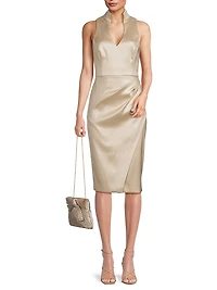 Foiled Mikado Split Highneck Sheath Dress