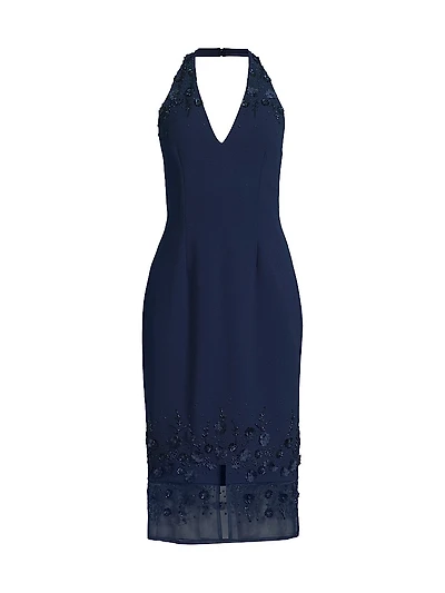 Beaded Halter Midi-Dress