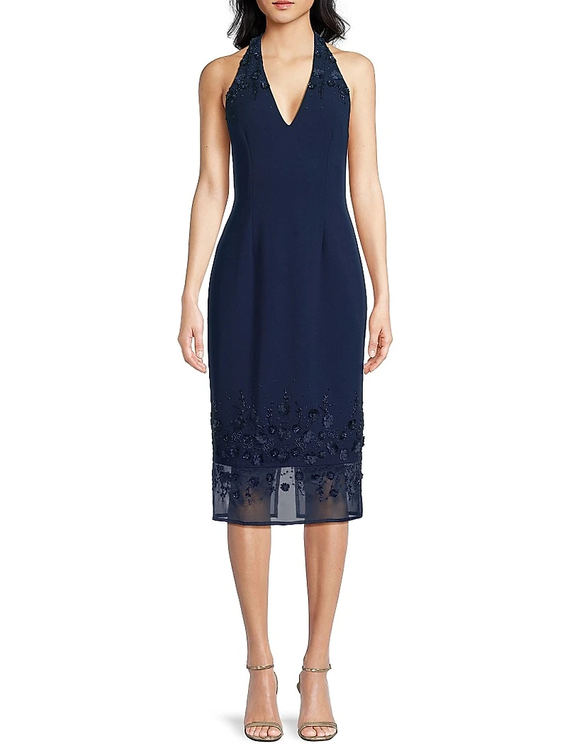 Beaded Halter Midi-Dress