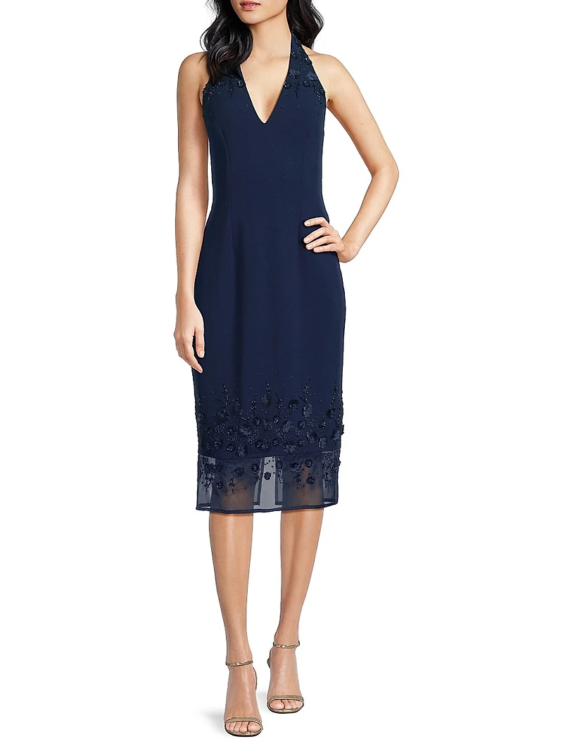 Beaded Halter Midi-Dress