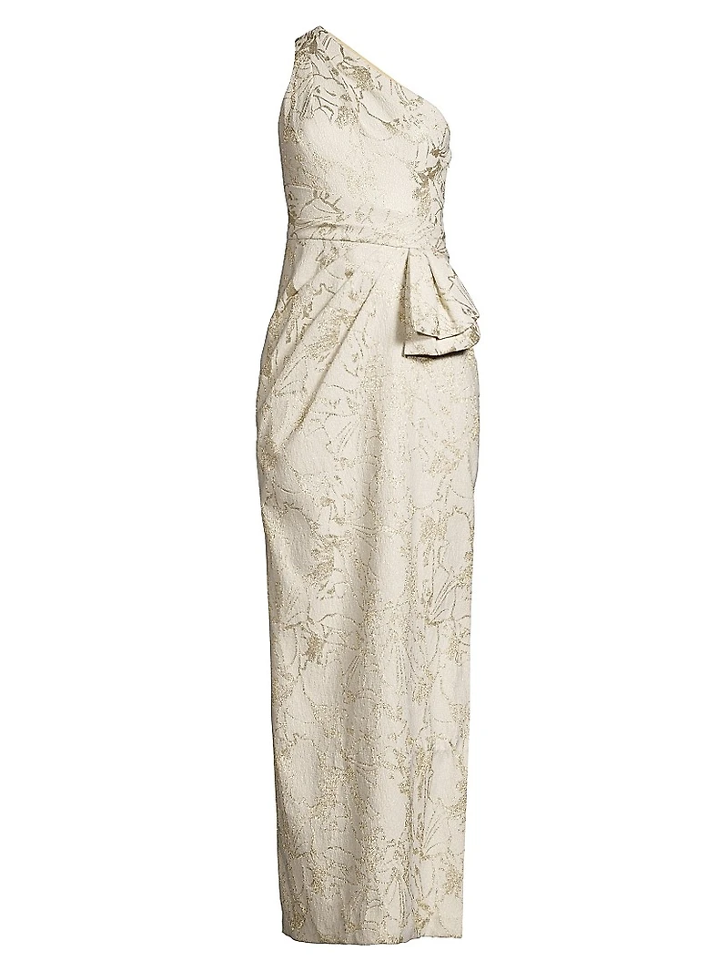 Jacquard One-Shoulder Column Gown