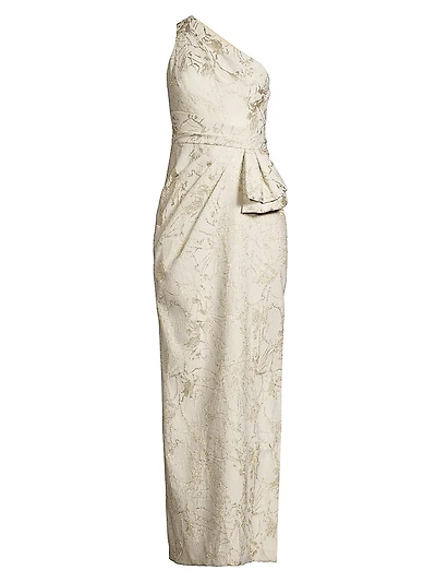 Jacquard One-Shoulder Column Gown