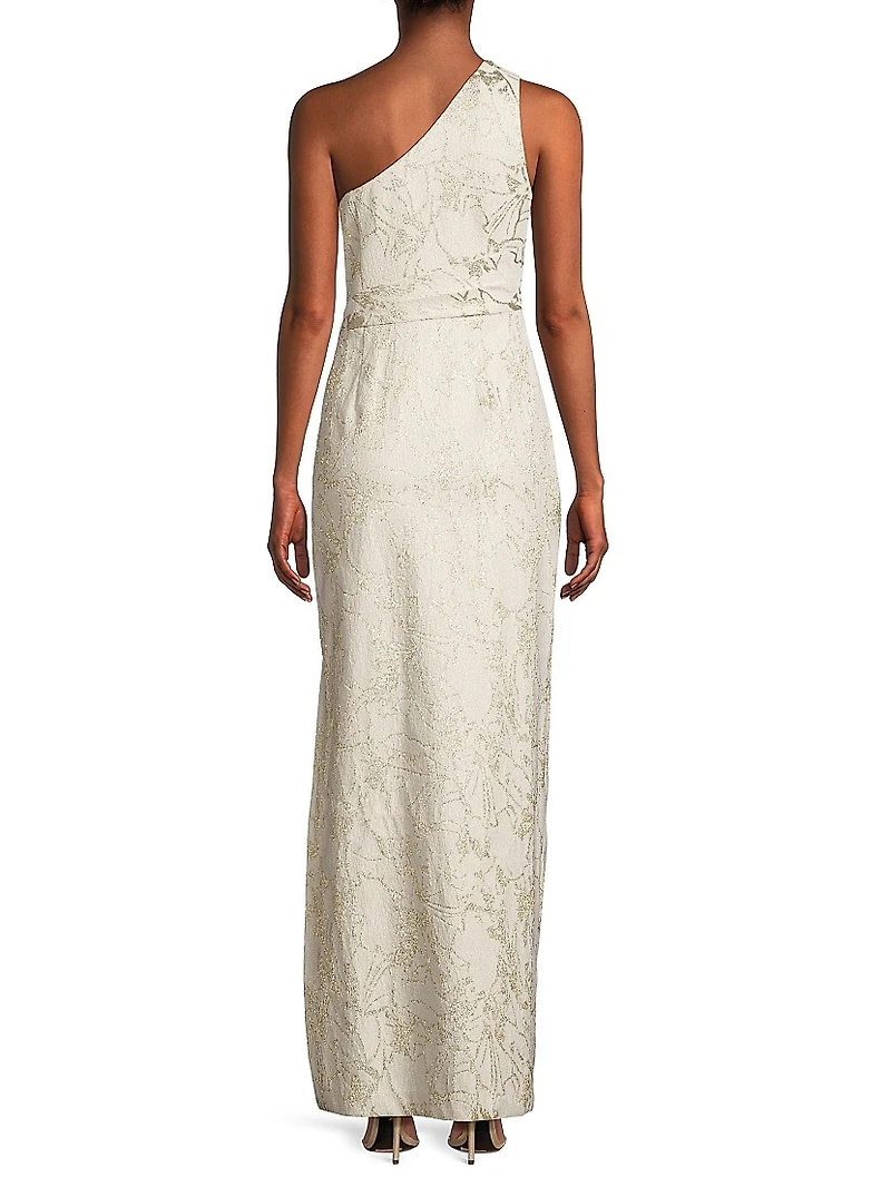 Jacquard One-Shoulder Column Gown