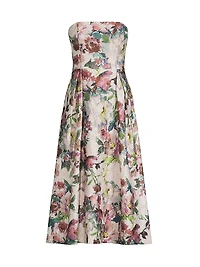 Floral Jacquard Strapless A-Line Midi-Dress