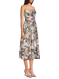 Floral Jacquard Strapless A-Line Midi-Dress