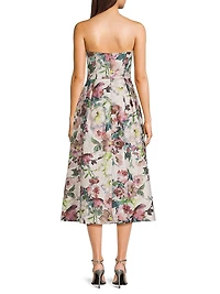 Floral Jacquard Strapless A-Line Midi-Dress