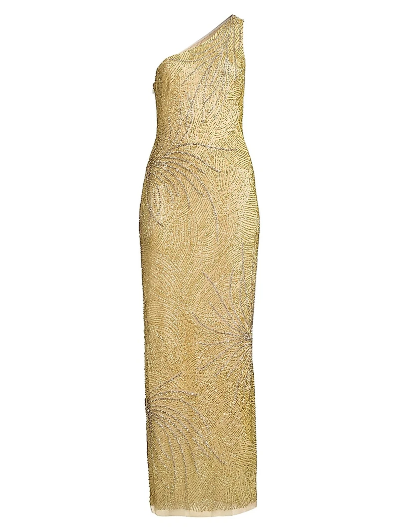 Beaded One-Shoulder Gown