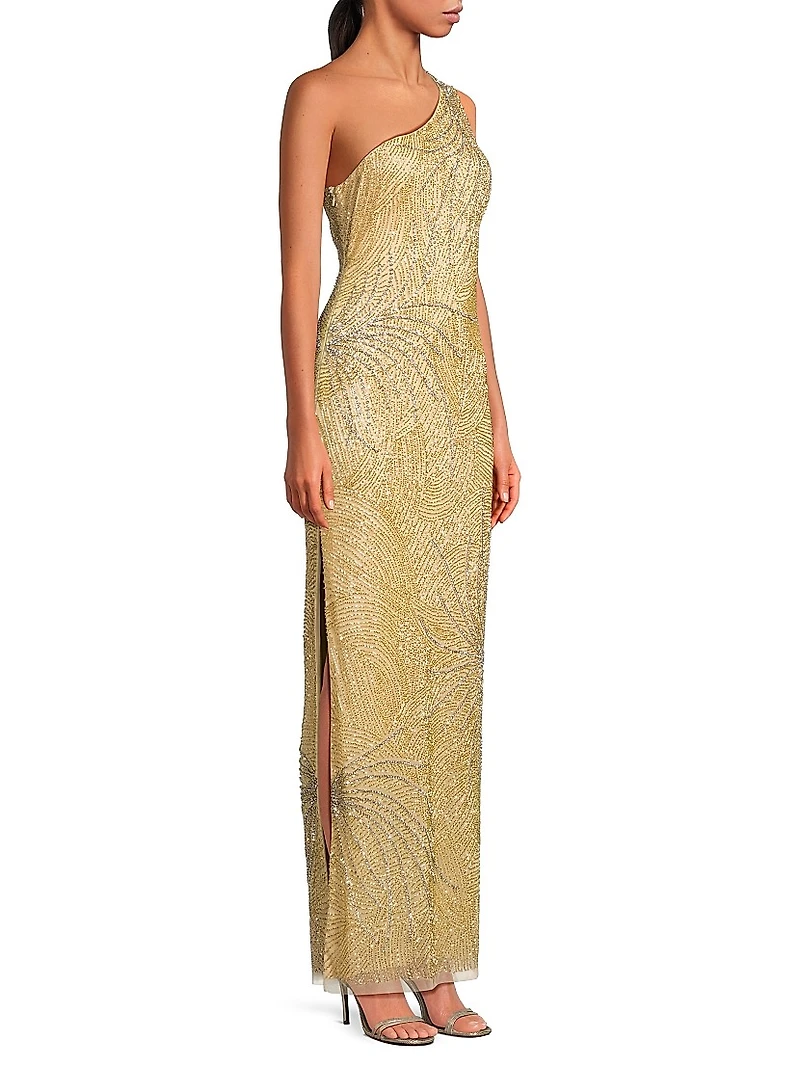 Beaded One-Shoulder Gown