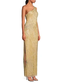 Beaded One-Shoulder Gown
