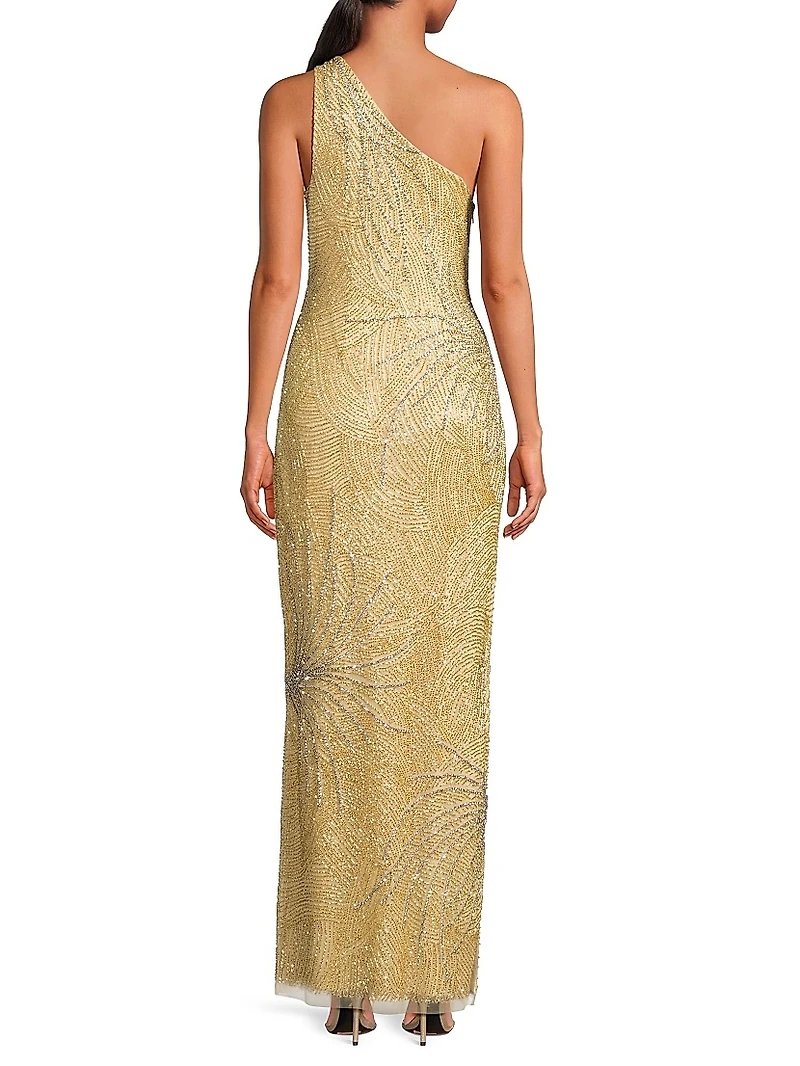 Beaded One-Shoulder Gown