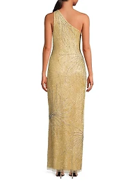 Beaded One-Shoulder Gown