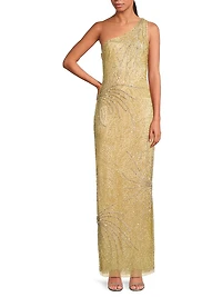 Beaded One-Shoulder Gown