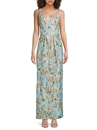 Floral Jacquard Back-Slit Sleeveless Maxi Dress