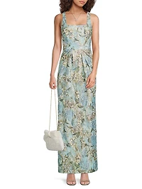 Floral Jacquard Back-Slit Sleeveless Maxi Dress